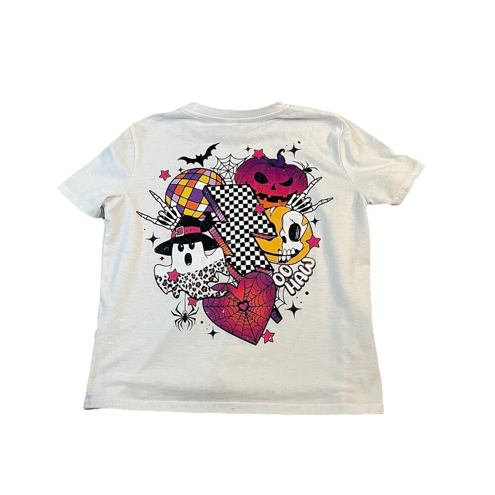 Shein Halloween Checkered Ghost Pumpkin Skeleton Graphic T Shirt Youth Size 11Y